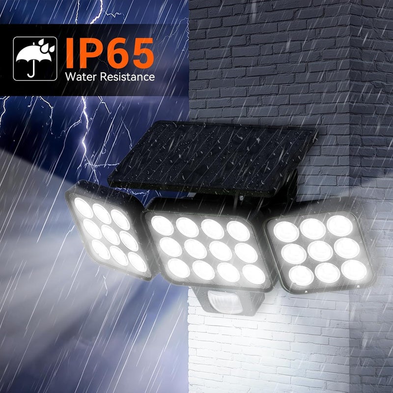 WdtPro Solar Lights Outdoor Flood Light 3 Pack, 3500LM Bright Motion Sensor Outdoor Lights, 3 Heads & Upgrade Glass Panel, LED Solar Powered Security Light Spotlights Waterproof for Outside Yard - Image 5